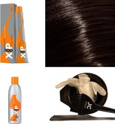 XP100 haarverf pakket kleur 4.75  Middenbruin & Bruin & Mahonie (1x 100ML) met 9% waterstof ( 1x 250ML) incl verfbakje, kwast, maatbeker, puntkam en handschoenen