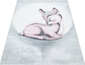 KinderTapijt Schattige Ree Roze-Grijs-Wit Kleuren