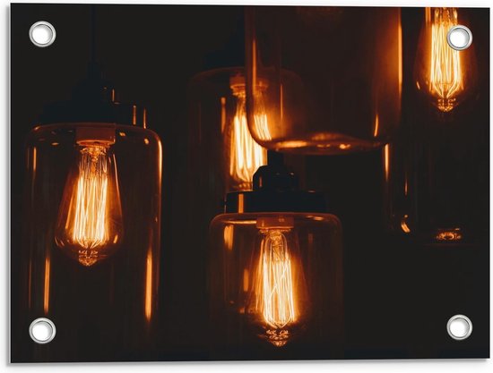 Tuinposter – Hangende Lampen in Glazen Potten - 40x30cm Foto op Tuinposter  (wanddecoratie voor buiten en binnen)