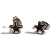 Aramat jewels ® - Aramat jewels-oorbellen-zeester- zweerknopjes-zwart-emaille- chirurgisch staal 7mm