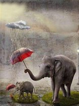 Premium Paintings - Olifant Met Paraplu - Diamond Painting Volwassenen - Pakket Volledig / Pakket Full - 30x40 cm