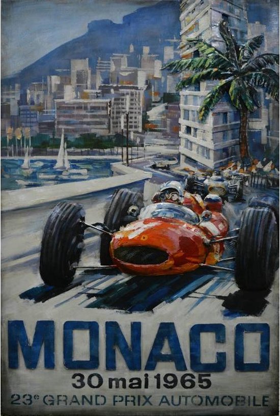 Metalen 3D schilderij Metal - Art, Monaco Grand Prix 1965