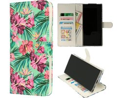 HB Hoesje Geschikt voor Oppo A5 2020 met Print - Portemonnee Book Case - Kaarthouder & Magneetlipje - Tropische Bloemen
