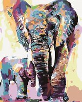 Schilderen op Nummer - Olifant met Kalf - Painting by Numbers - 50x40 cm - Complete Set