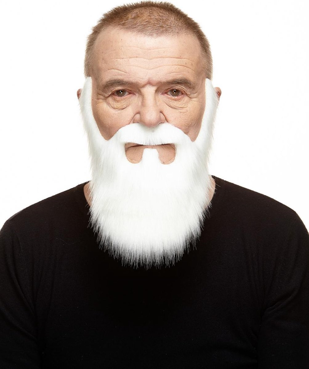 Partychimp Kerstman Baard Nep Snor met Baard Oude Man Plaksnor en Baard Zelfklevend voor Carnaval Verkleedaccessoire - Wit - Imitatiebont