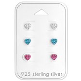 Hartjes oorbellen met diamantjes - set van 3 zilver sterling 925