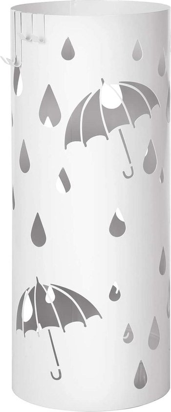 Ronde Parapluhouder - Metaal - Regenmotief - Wit