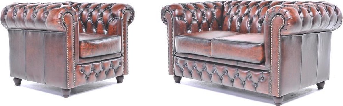 The Original Chesterfield - Brighton - 2-zitsbank en fauteuil - Zetel Salon - Antiek Bruin