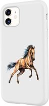 Apple Iphone 11 siliconen paarden hoesje - Wit - Paard in galop *LET OP JUISTE MODEL*