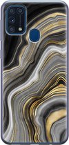 Samsung M31 hoesje - Goud Zwart Marmer | Samsung Galaxy M31 hoesje | Siliconen TPU hoesje | Backcover Transparant
