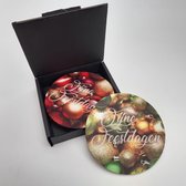 6 rubberen onderzetters met "Fijne Feestdagen" - rood en groen - kerst, diner, tafelen, kerstmis, kerstballen, dineren, chique, rubber, viltjes