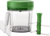 Multihakker - Hakmolen handmatig - groentehakker - groen - 0,9l - RVS messen - met klopper en deksel
