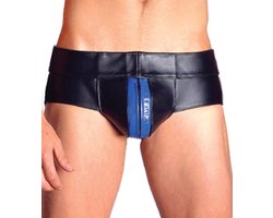 Mister B leren powerjock met blauwe bies large