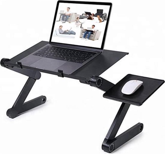 Easy-Ways Verstelbare Laptoptafel Aluminium Met Muispad - Laptopstandaard - Bedtafel - Thuis Werken - 48 * 26 CM - 360 graden