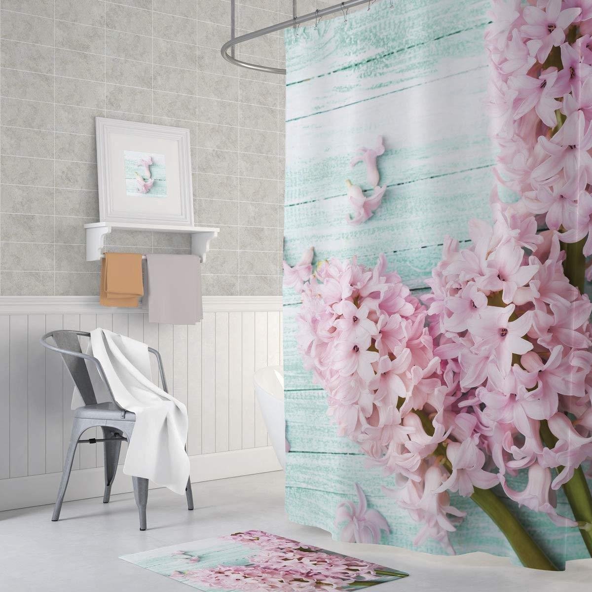 Zethome | Badkamermat en Douchegordijn | Badkamermat 50x80 | Douchegordijn 180x200 | Lilac