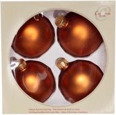 Kerstbal - set van 4 stuks - mat cognac - d8cm - glas