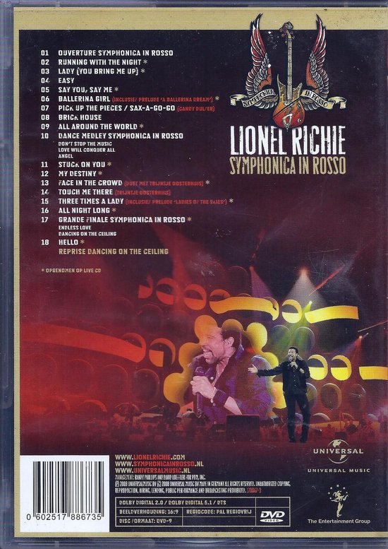 Cover van de film 'Lionel Richie - Symphonica In Rosso'