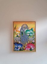 Wanddecoratie - Woonkamer - dieren - African Morning Lust - Schilderij - Handgeschilderd - in houten baklijst - 40x30cm - Woonkamer Schilderij - Slaapkamer schilderij - Tanzania