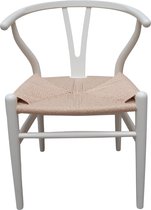 H. Wegner - Wishbone stoel - design stoel - Y-chair - Y stoel - wit - naturel zitting