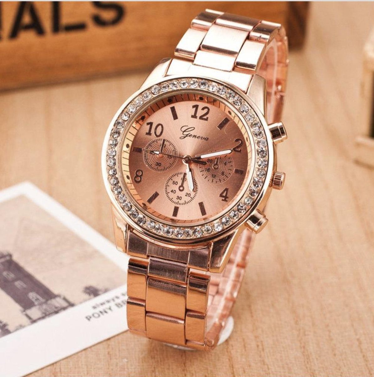 Geneva Roségouden Dames Horloge – Quartz – Roségoud – Rose gold – Ladies  watch | bol