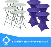 Statafel  x 4 + Paars Statafelrok x 4 – 80 cm Dia x 110 cm hoog – Cocktailtafel – Hoge staan tafel – Breed Blad – Inclusief Paars Statafelhoes – Staantafelrok Stretch Rok