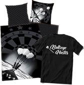 Dekbedovertrek Darts-1persoons-140x200-polyester-dekbed Darten, incl. zwart T-shirt Bulls Eye, maat M
