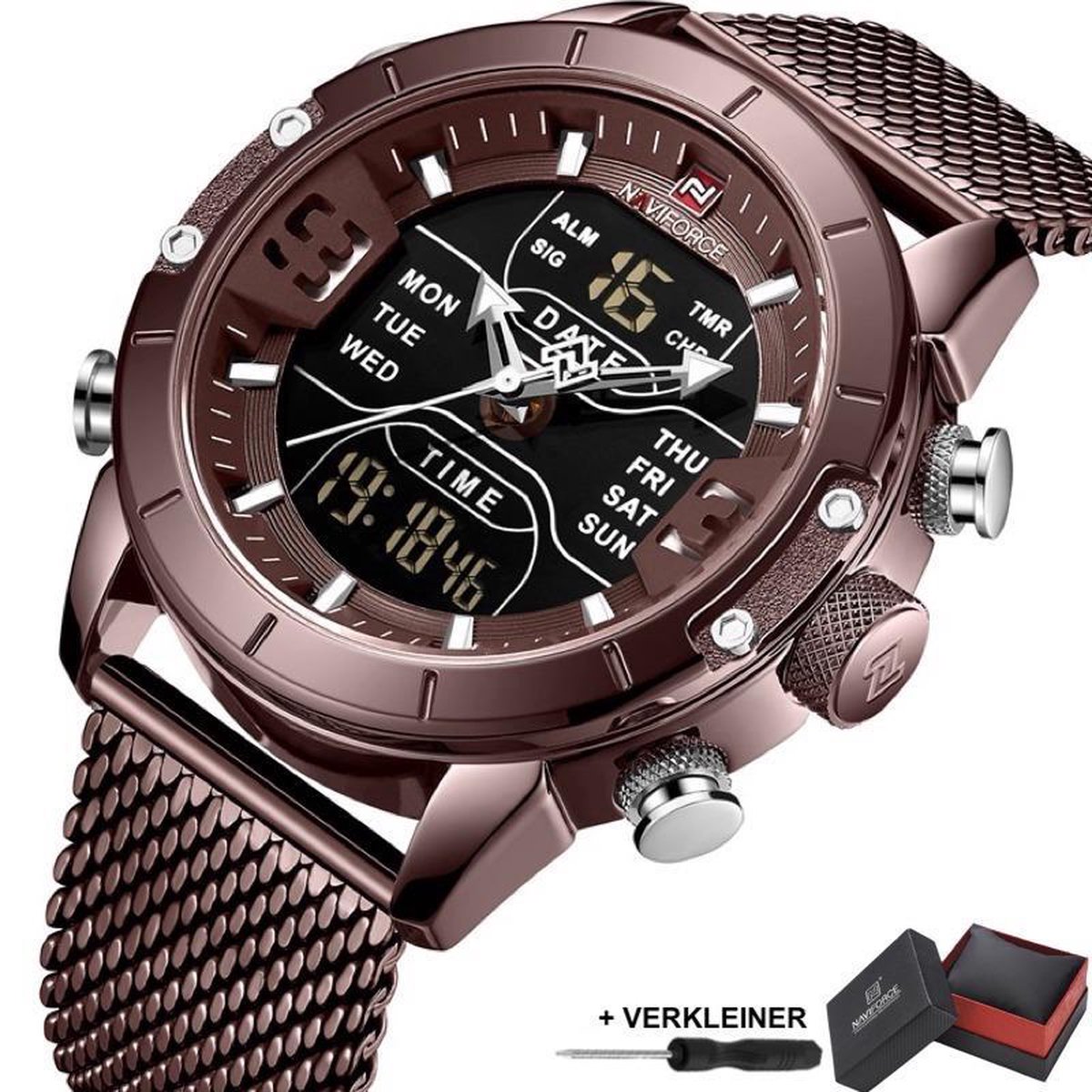 Naviforce® Horloges voor Mannen Herenhorloge Jongens Heren Watch Horloge - Valentijn Cadeautje voor Hem - Horlogebox Geschenkdoos - Coffee Bruin