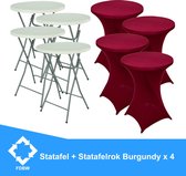 Statafel x 4 + Burgundy Statafelrok x 4 – 80 cm Dia x 110 cm hoog – Cocktailtafel – Hoge staan tafel – Breed Blad – Inclusief Burgundy Statafelhoes – Staantafelrok Stretch Rok