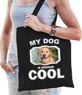 Dieren Golden Retrievers tasje katoen volw + kind zwart - my dog is serious cool kado boodschappentas/ gymtas / sporttas - honden / hond