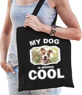 Dieren Staffordshire bull terriers tasje katoen volw + kind zwart - my dog is serious cool kado boodschappentas/ gymtas / sporttas - honden / hond