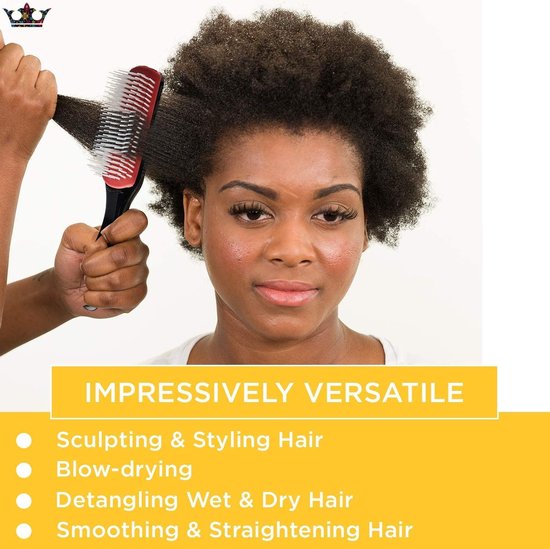 Denman Hairbrush D3, manche noir, coussin en caoutchouc rouge, 7 rangées