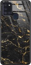 Leuke Telefoonhoesjes - Hoesje geschikt voor Samsung Galaxy A21s - Marmer zwart goud - Hard case - Marmer - Zwart