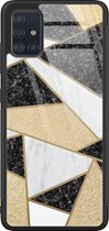 Samsung A51 hoesje glas - Goud abstract - Hard Case - Zwart - Backcover - Print / Illustratie - Multi