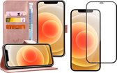 Étui pour iPhone 12 Pro Max et protection d'écran pour iPhone 12 Pro Max - Étui pour iPhone 12 Pro Max avec couverture en cuir or rose et protection d'écran en verre plein écran pour iPhone 12 Pro Max