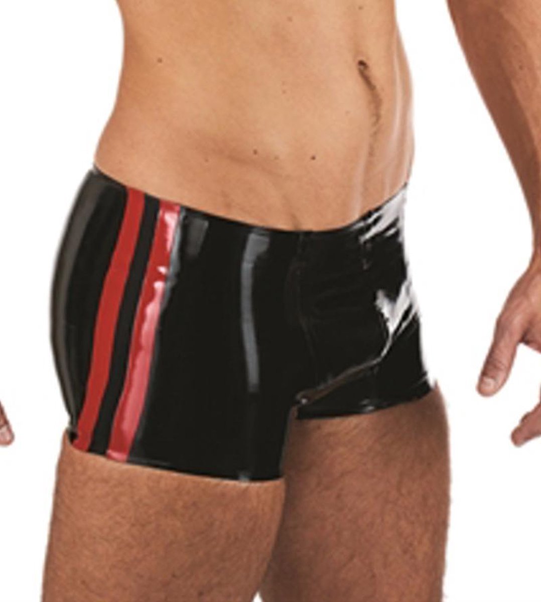 Mister B Rubber Trunks zwart met rode bies small