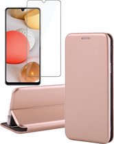 Samsung A42 Hoesje en Samsung A42 Screenprotector - Samsung Galaxy A42 Hoesje Book Case Slim Wallet Rosegoud + Screen Protector Glas