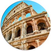 Dibond Wandcirkel - Colosseum met Blauwe Lucht - Rome - 70x70cm Foto op Aluminium Wandcirkel (met ophangsysteem)