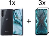 OnePlus nord hoesje siliconen case transparant - hoesje oneplus nord - Oneplus nord hoesjes cover hoes - Full cover - 3x OnePlus Nord screenprotector screen protector