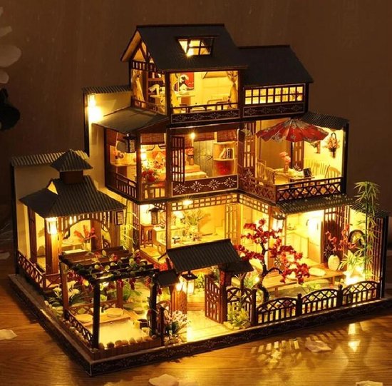 3D Houten Miniatuur luxe Villa Poppenhuis - met lijm | bol.com