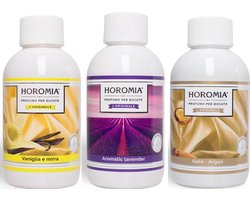 Wasparfum Horomia | set 3 x 250 ml Vaniglia e mirra, Aromatic lavender, Gold argan