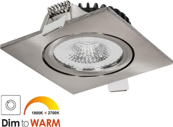 LED Inbouwspot Kantelbaar Vierkant - Nikkel - 1800-2700 Kelvin Dim to Warm  - 230 Volt... | bol.com