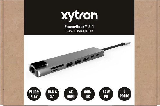 Xytron PowerDock 3.1 - Thunderbolt 3 - USB-C 3.1 hub - 4K HDMI - 87W PD - Xytron