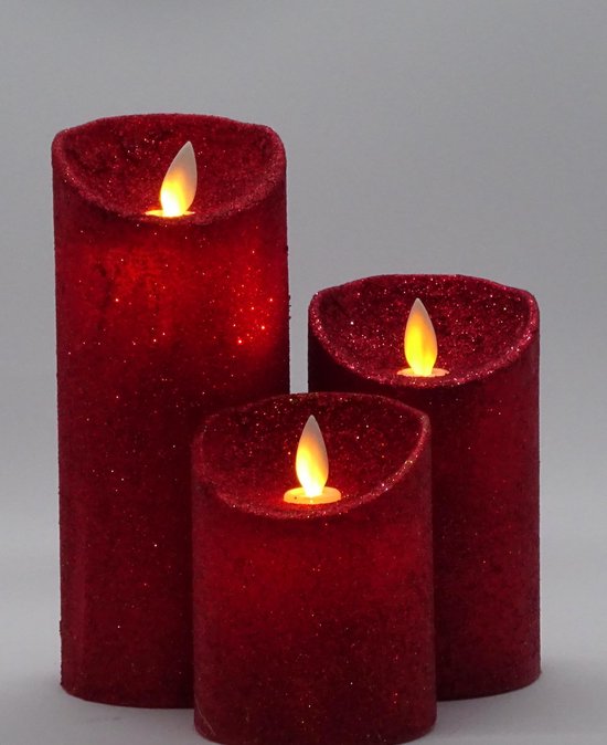 melodie te binden ontwikkelen Set van drie Led Kaarsen Rood Glitter op batterijen met bewegende vlam  en... | bol.com