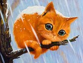 Dielay - Diamond Painting Pakket - Kitten in Boom - 40x30 cm - Complete Set - Volledige Bedekking - Ronde Steentjes