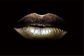Speciaal - Gouden Lippen  - 120x80cm - Glasschilderij - Incl. ophangsysteem - Wanddecoratie