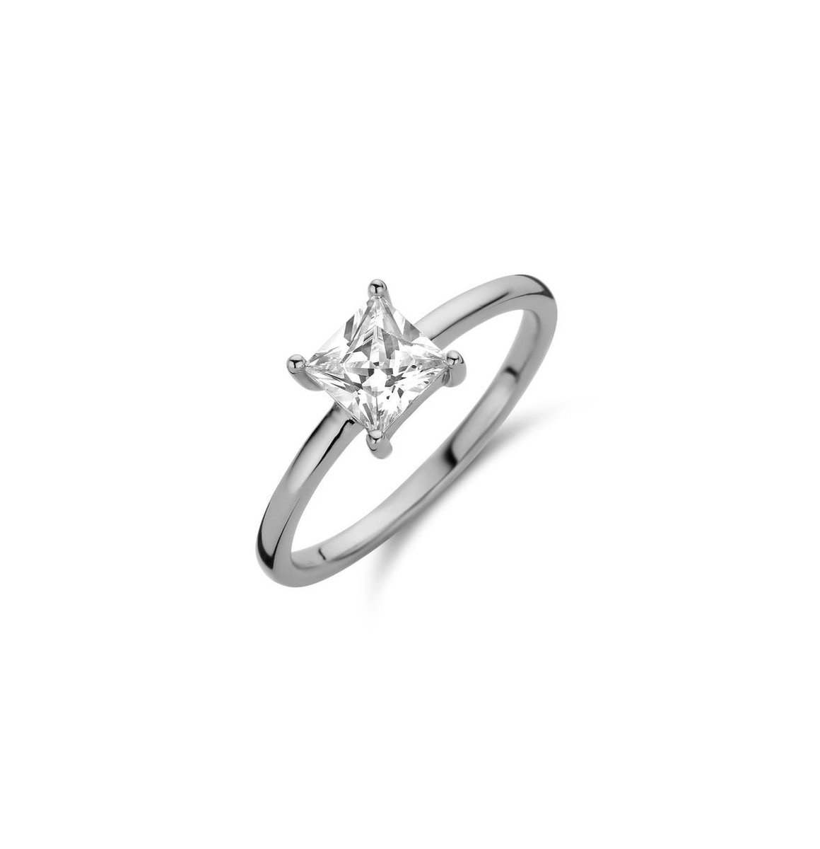 New Bling 9NB-0586-56 Zilveren Ring Dames - Zirkonia - Chaton - Vierkant - 5 mm - Maat 56 - Zilverkleurig