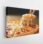 Onlinecanvas - Schilderij - Pepperoni Pizza On Wooden Board Art Horizontal Horizontal - Multicolor - 30 X 40 Cm