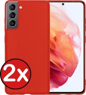 Hoesje Geschikt voor Samsung S21 Hoesje Siliconen Case Hoes - Hoes Geschikt voor Samsung Galaxy S21 Hoes Cover Case - Rood - 2 PACK