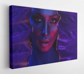 Onlinecanvas - Schilderij - Art Neon Portrait Beautiful Young Woman With Make-up.- Art Horizontal Horizontal - Multicolor - 60 X 80 Cm