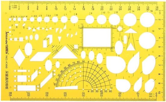 Leniar Technische tekensjabloon - Cirkelsjabloon voor nauwkeurig technisch tekenen - Oranjekleurige, transparante kunststof - Diameter 1 tot 190 mm